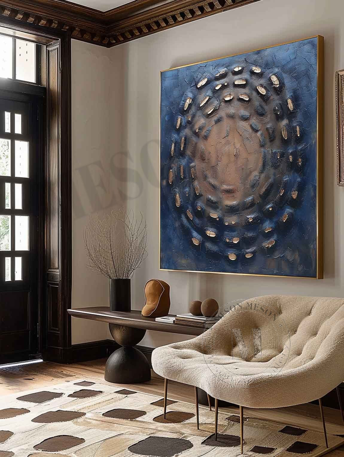 Large 3D Blue Abstract Canvas Art for Sale Wabi Sabi Abstract Art Blue Canvas Wall Painting