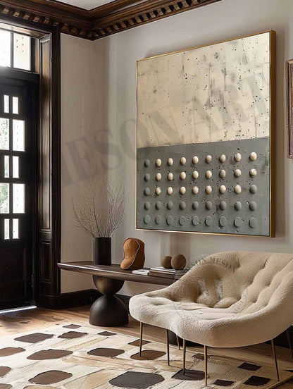 3D Beige and Green Minimalist Abstract Art Canvas Beige and Green Minimalist Textured Painting Wabi-Sabi Wall Art