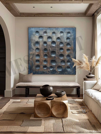 Large 3D Blue Abstract Canvas Art Wabi Sabi Abstract Art for Sale Blue Canvas Wall Painting