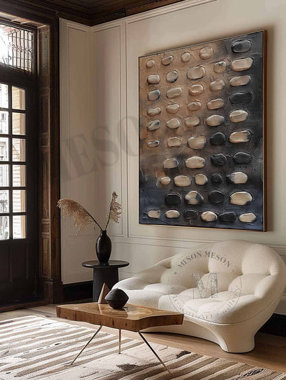 Large 3D Beige and Blue Textured Painting Wabi-sabi Art Beige and Blue Abstract Wall Art