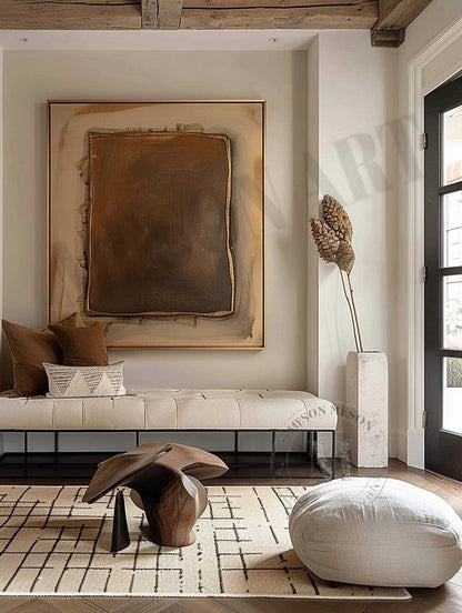 3D Wabi Sabi Wall Decor Brown and Gold Minimalist Abstract Art Canvas for Sale Brown and Gold Textured Painting