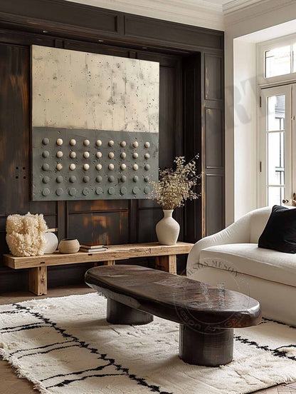 3D Beige and Green Minimalist Abstract Art Canvas Beige and Green Minimalist Textured Painting Wabi-Sabi Wall Art