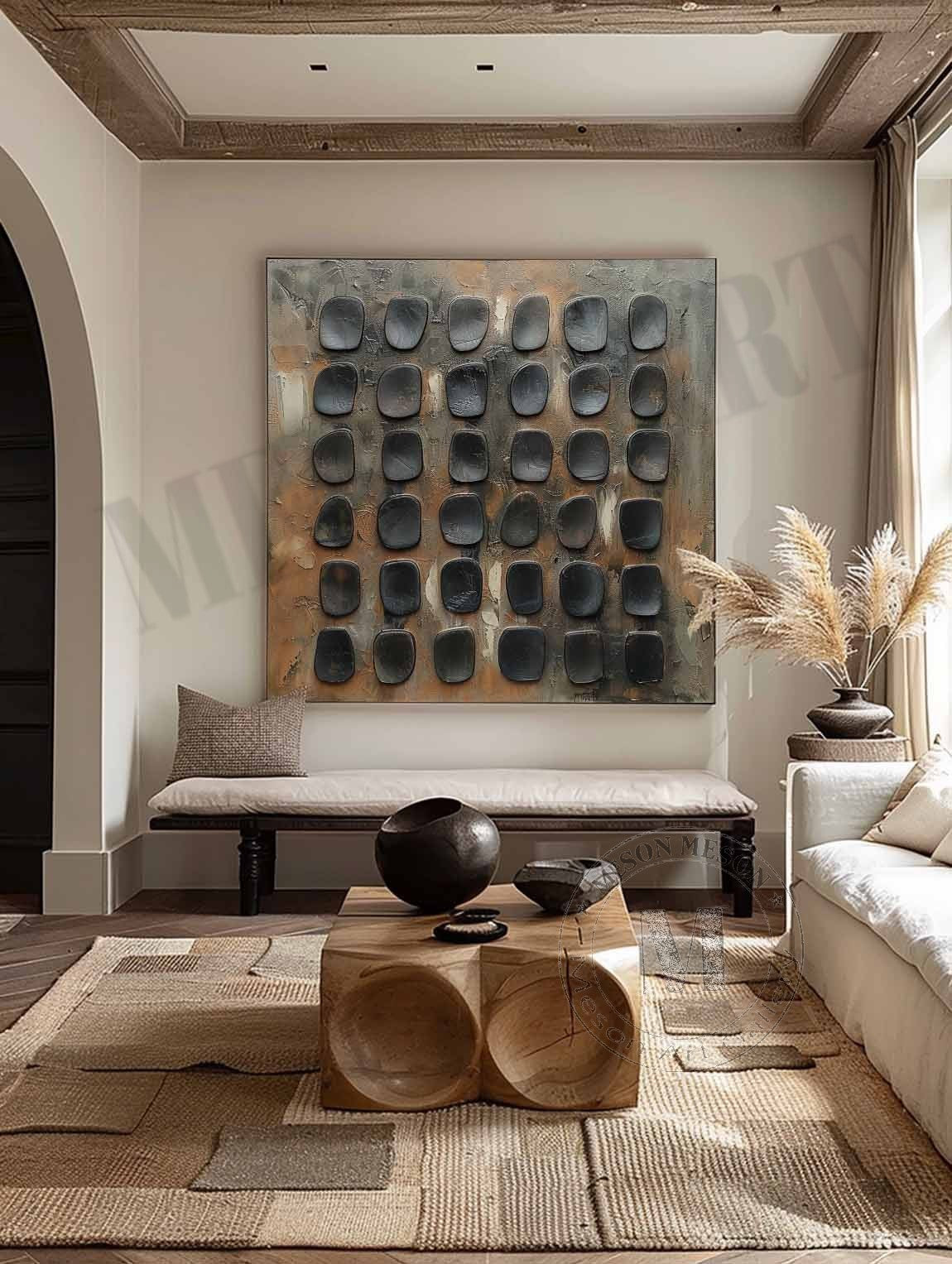 Large 3D Green and Black Abstract Canvas Art Wabi-Sabi Wall Art Green and Black Abstract Oil Painting