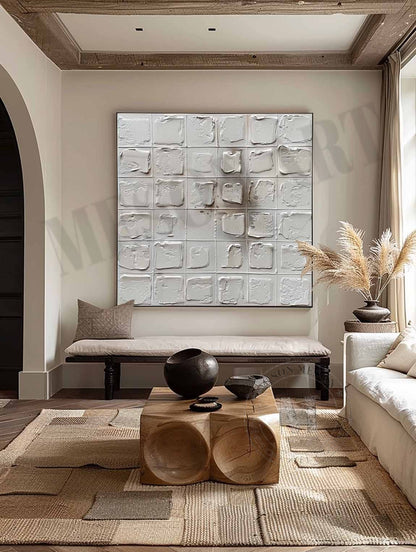 3D White Minimalist Texture Painting White Minimalist Abstract Canvas Wall Art for Sale