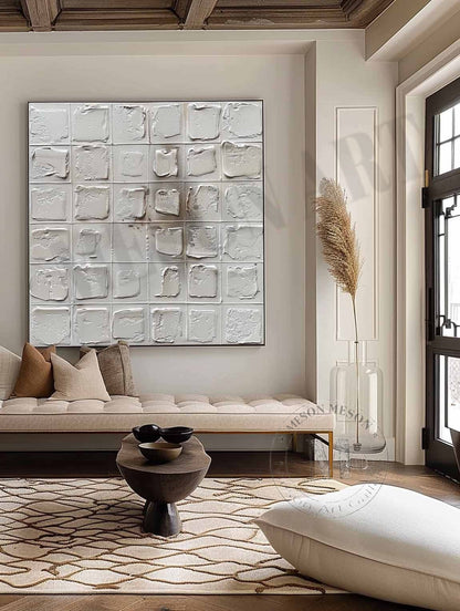 3D White Minimalist Texture Painting White Minimalist Abstract Canvas Wall Art for Sale