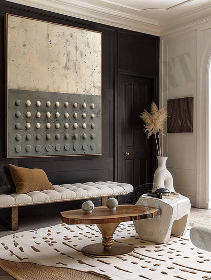 3D Beige and Green Minimalist Abstract Art Canvas Beige and Green Minimalist Textured Painting Wabi-Sabi Wall Art