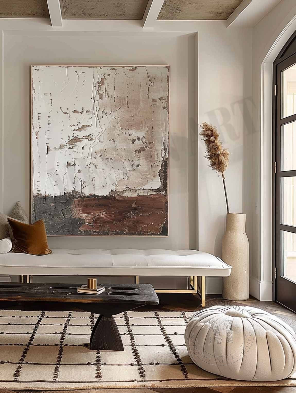 Large Gray and Brown Abstract Canvas Art Wabi-Sabi Wall Art Gray and Brown Abstract Oil Painting