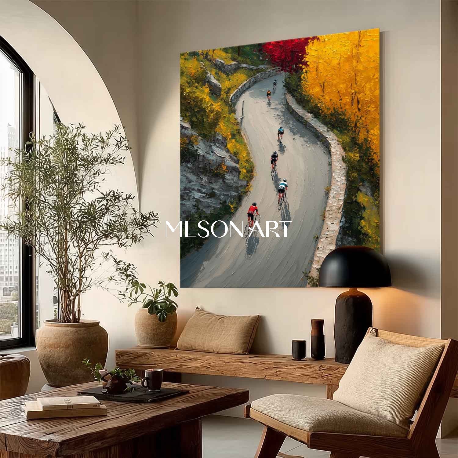 Biker Mountain Road Canvas Autumn Landscape Fall Art Office Wall Decor