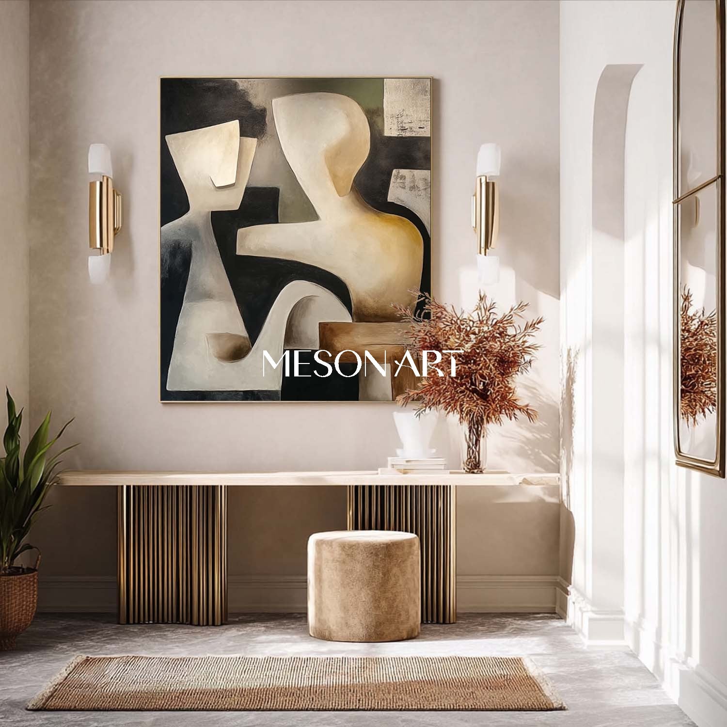 Abstract Figure Art Picasso Style Black Custom Painting Living Room