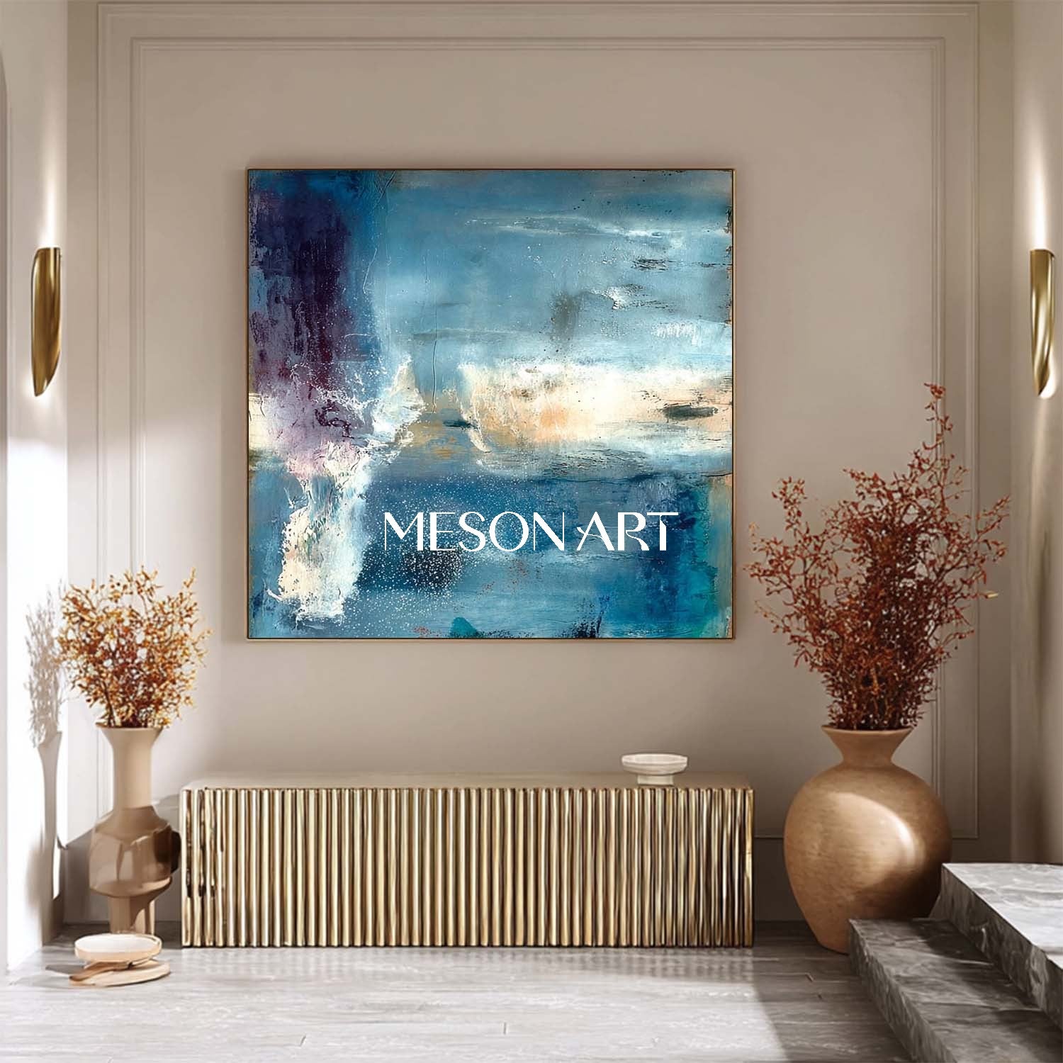 Fireplace Blue Abstract Wall Painting Blue Abstract Art for Sale