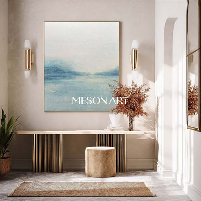 Light Gray Blue Abstract Art, Light Gray Blue Minimalist Abstract Canvas Wall Decoration