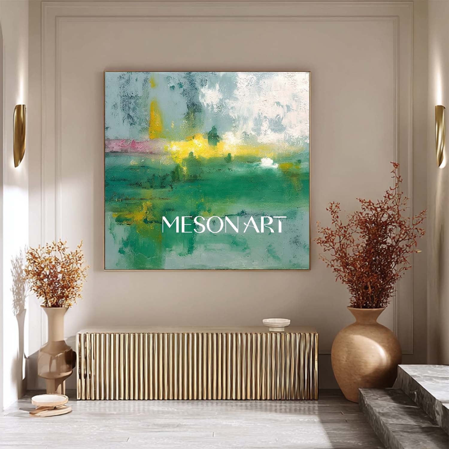 Light Green Abstract Painting Green Wall Art Decor for Entrance
