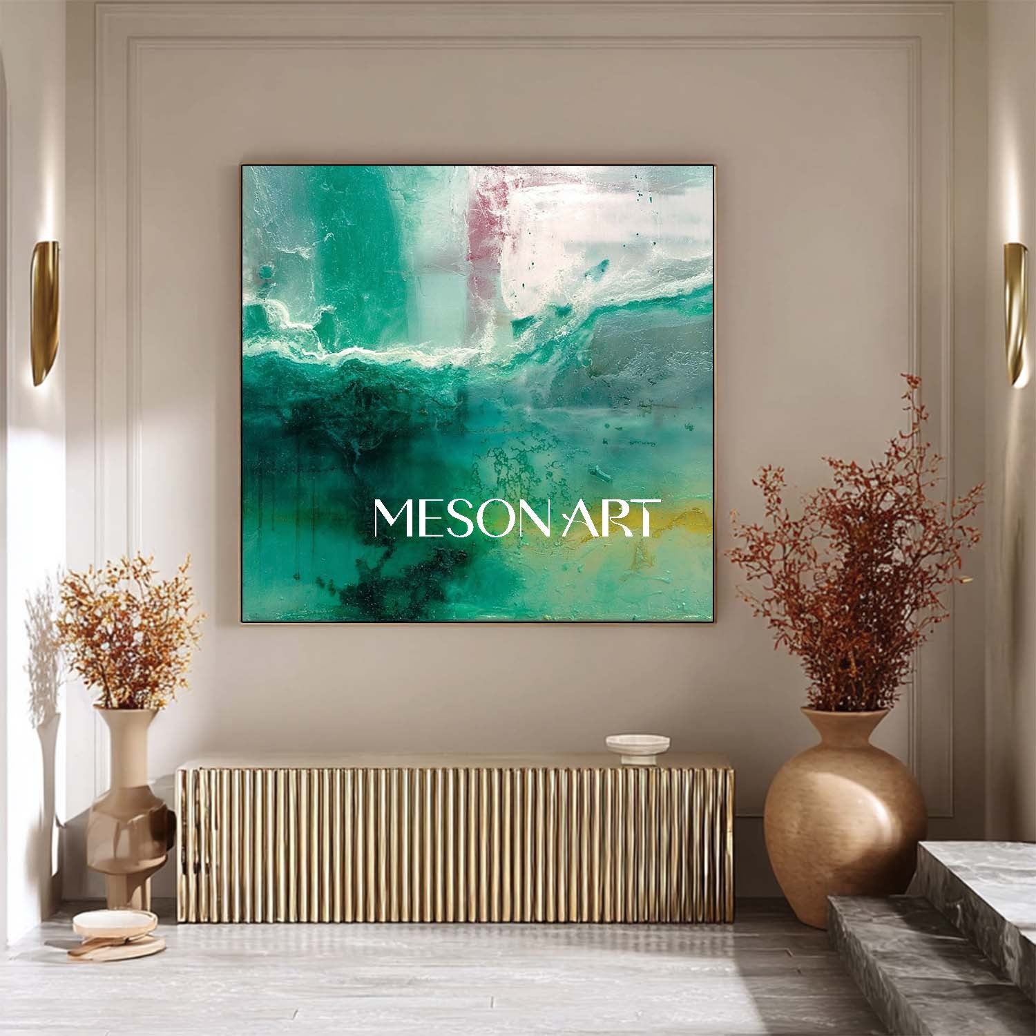 Buy Green Abstract Art Bedroom Sage Green Canvas Wall Decor Painting