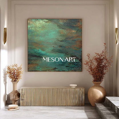 Abstract Green and Bronze Texture Painting Entrance Wall Decor