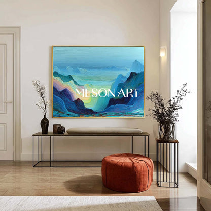 Misty Blue Mountains Wall Art – Textured Abstract Landscape Canvas