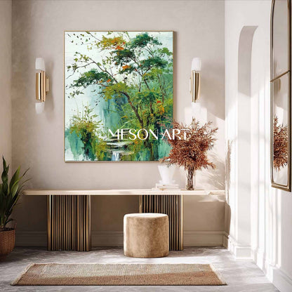 Impressionist Nature Wall Art – Textured Green Landscape Canvas