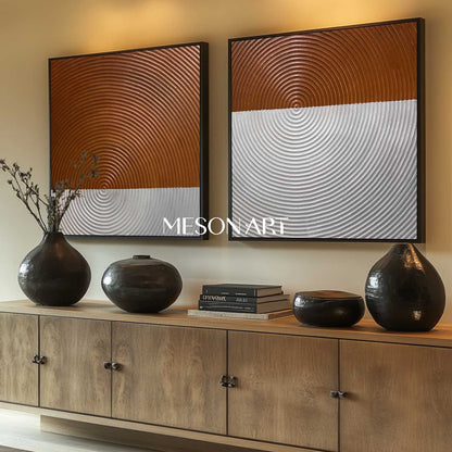 White Brown Modern Textured Wall Art Abstract Painting for Living Room