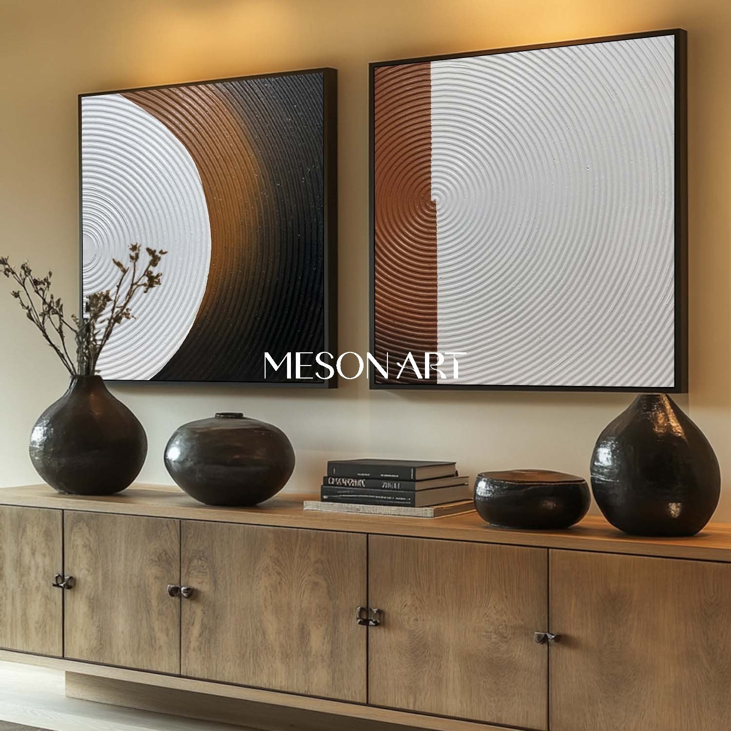 Modern Plaster Textured Abstract Wall Art Set of Two Minimalist Canvas