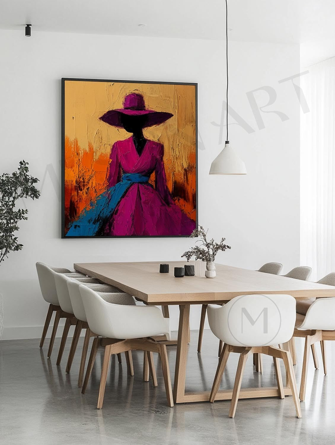 Large Modern Female Abstract Canvas Art Contemporary Palette Abstract Girl Wearing Hat Wall Art