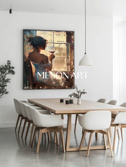 Large Girl and red wine art red wine cabinet wall art decoration girl drinking red wine canvas painting
