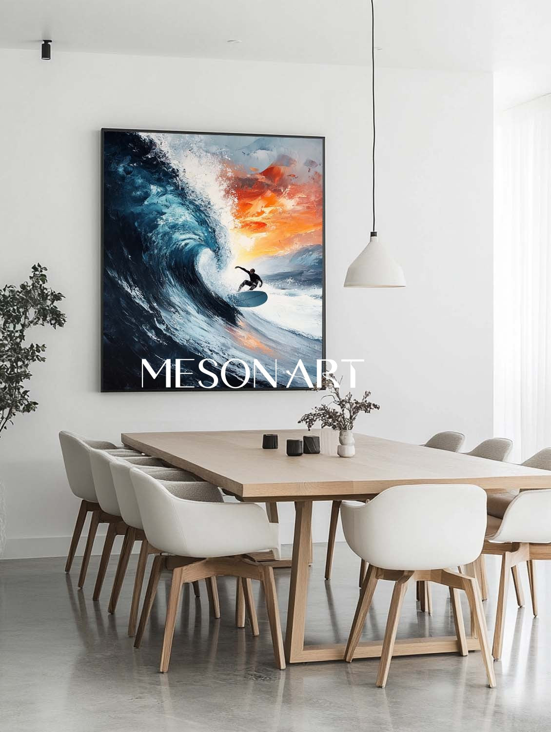Large 3D Surfer Canvas Wall Art Decor Surfer Texture Painting Seaside Surf Wall Art