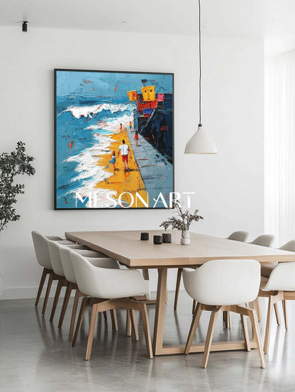 Family Beach Walking Graffiti Abstract Art Ocean Waves Beach Abstract Texture Wall Art for Sale