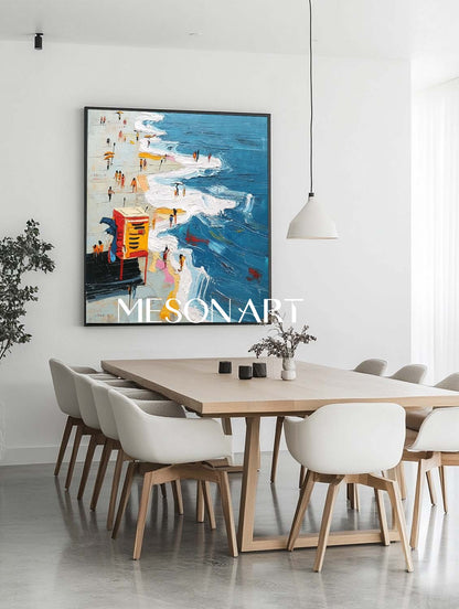 Large ocean waves beach abstract texture canvas painting sea beach wall art decoration