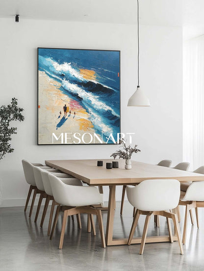 Large 3D Family Beach Surf Wall Art Family Beach Walking Lovers Abstract Texture Canvas Painting