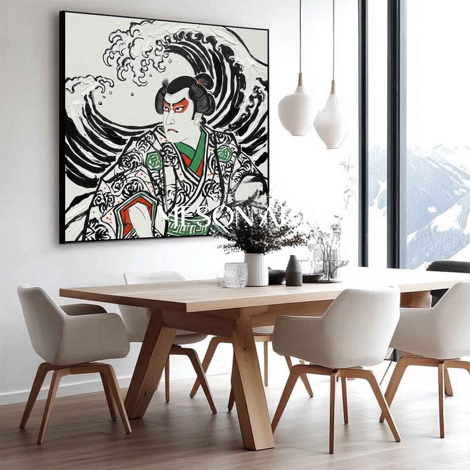 【Japanese Plaster Art Panel】 漆喰 アート 和モダン Textured Great Wave Kabuki Art - 3D Plaster Japanese Canvas
