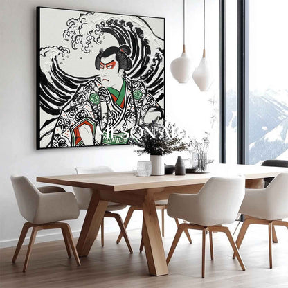 Textured Great Wave Kabuki Art - 3D Plaster Japanese Canvas Painting