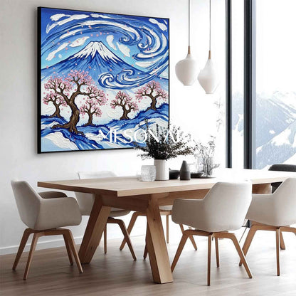 Mount Fuji Cherry Blossom Impasto Oil Painting | 3D Textured Canvas Wall Art | MesonArt
