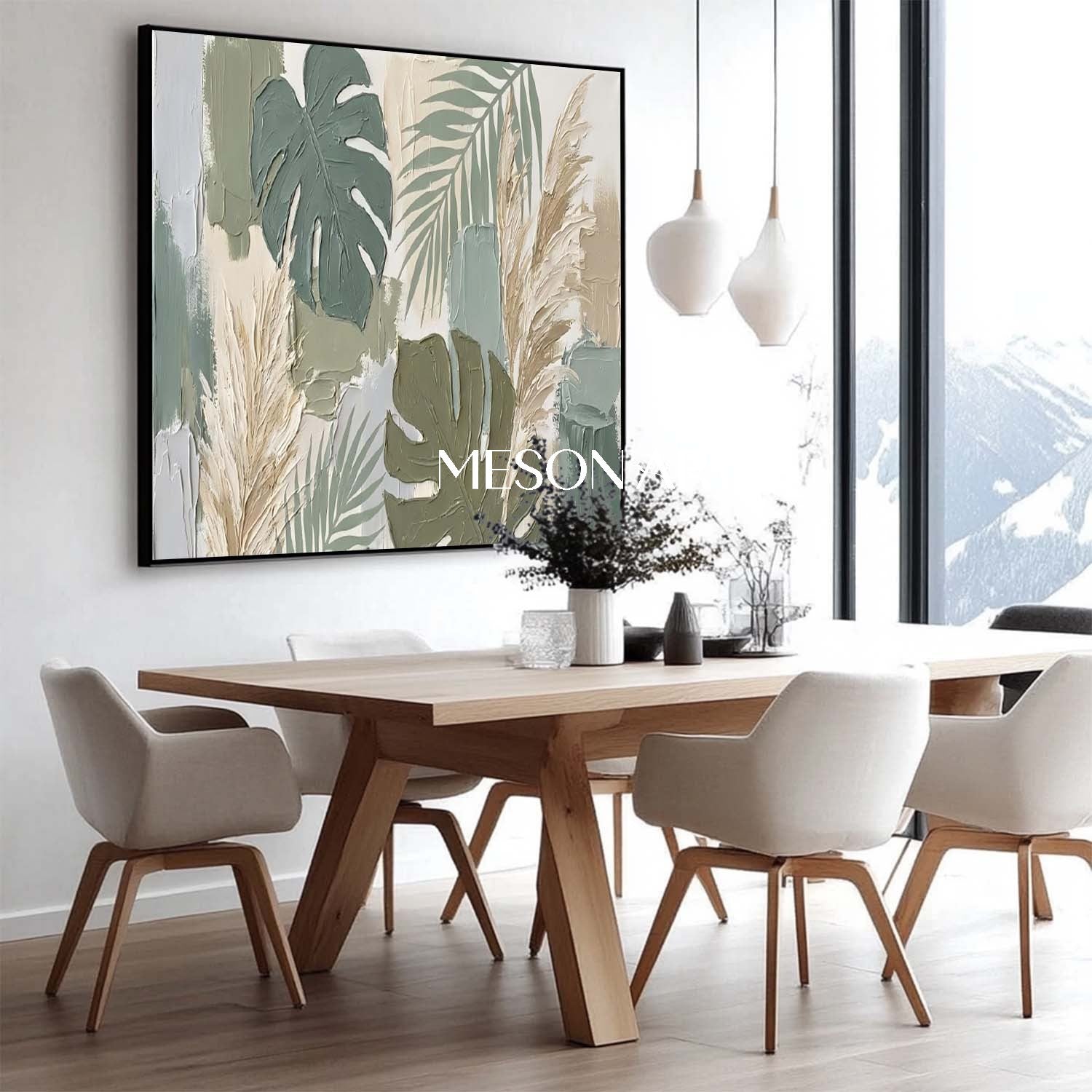 Sage Green Wall Art Impasto Botanical Painting Calming Bedroom Wall Decor