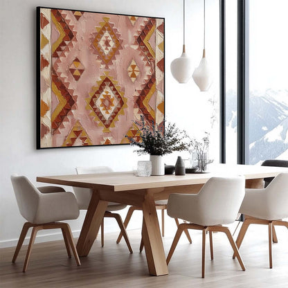 Pink & Terracotta Aztec Geometric Art | Boho Tribal Texture Decor