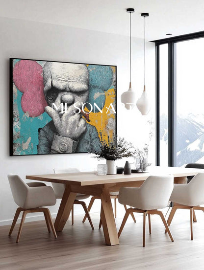 Large Man smoking a cigar abstract texture painting. Cigar shop abstract canvas wall art decoration