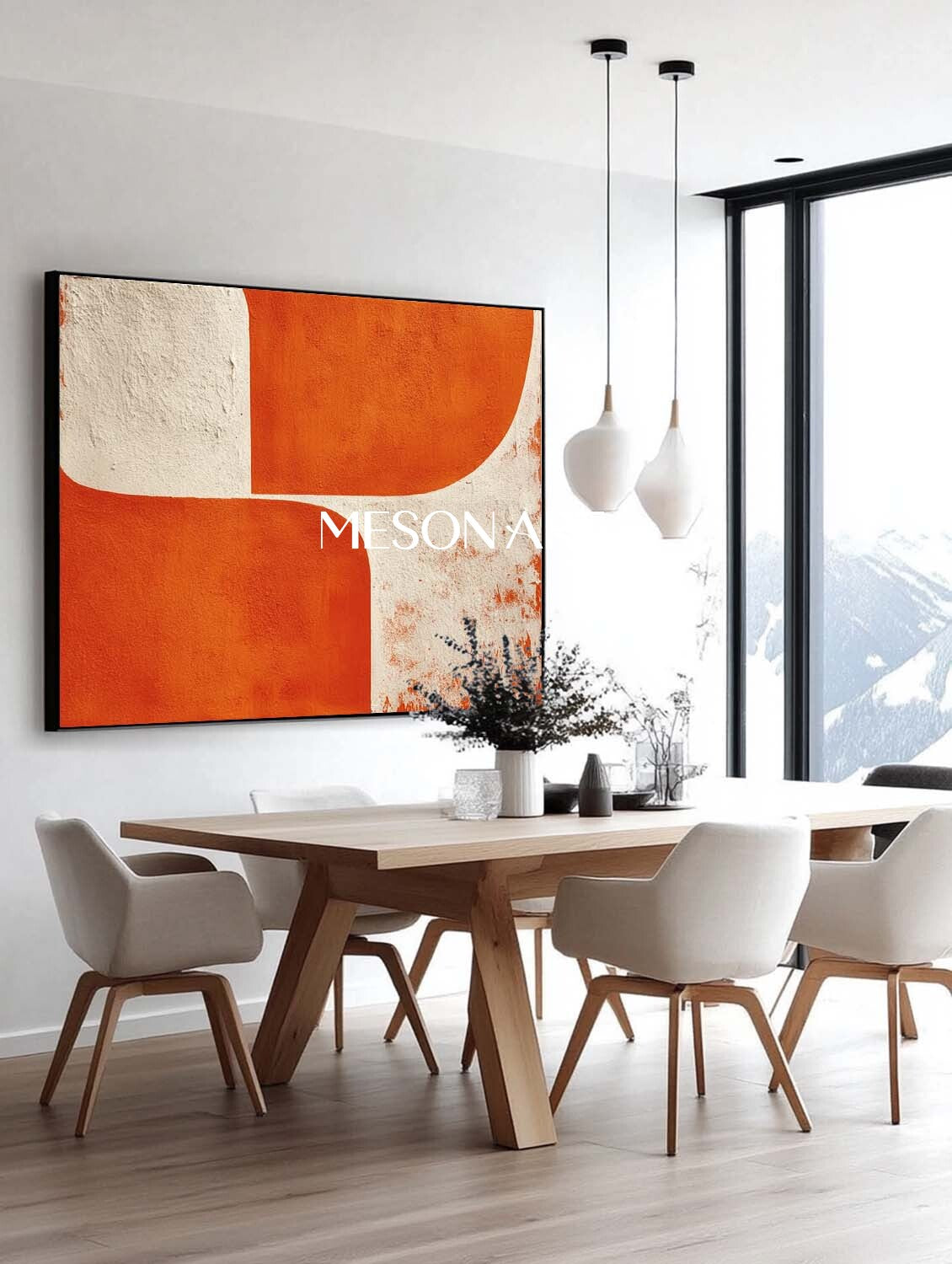 Neutral and Orange Abstract Canvas Contemporary Minimalist Modern Wall Art