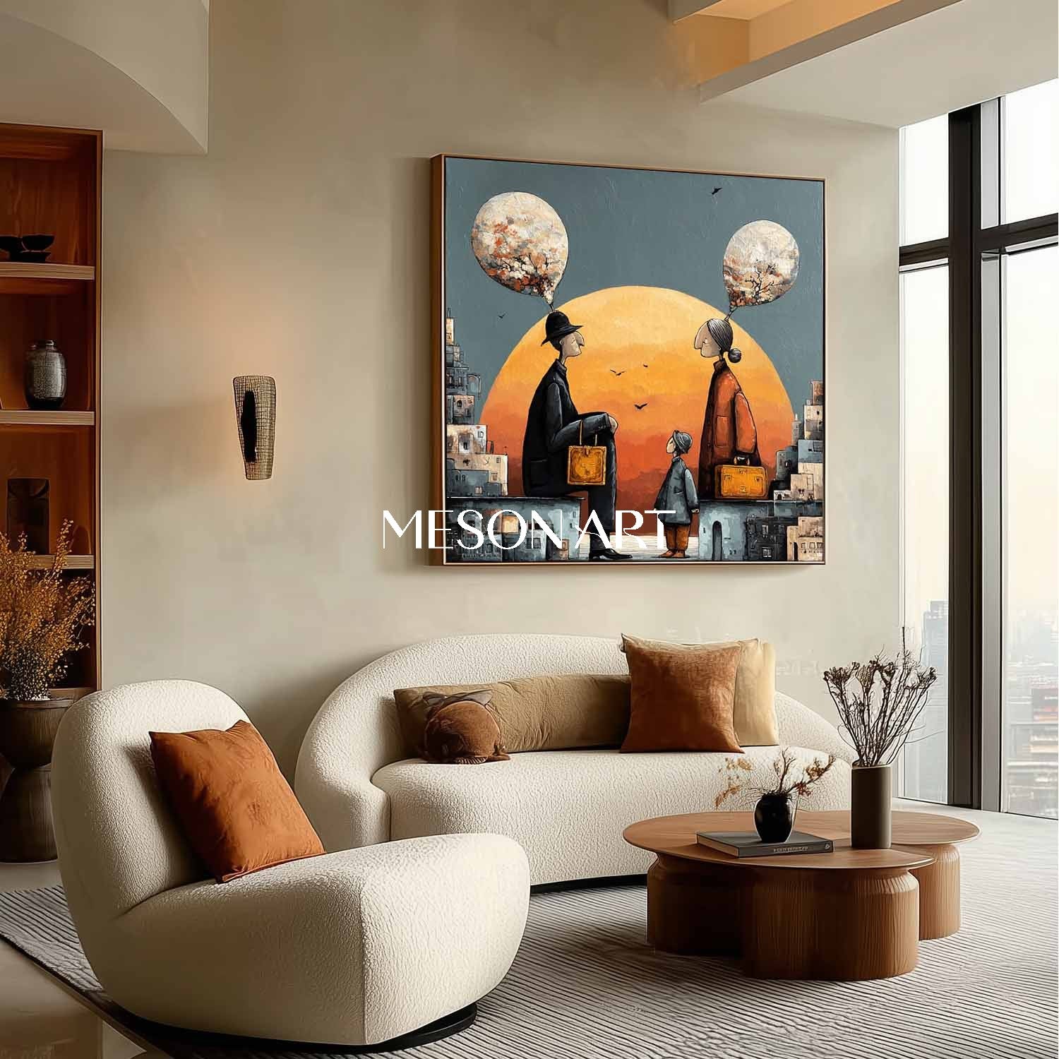 Oversized Orange Surrealist Wall Art Thought Balloons Canvas Entryway
