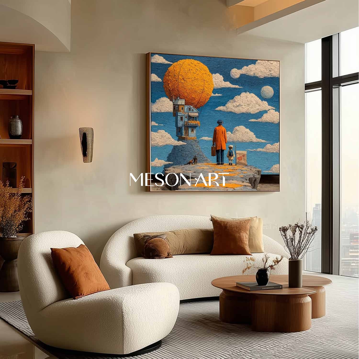 Sky House Dream Surreal Abstract Art Large Textured Painting Entryway