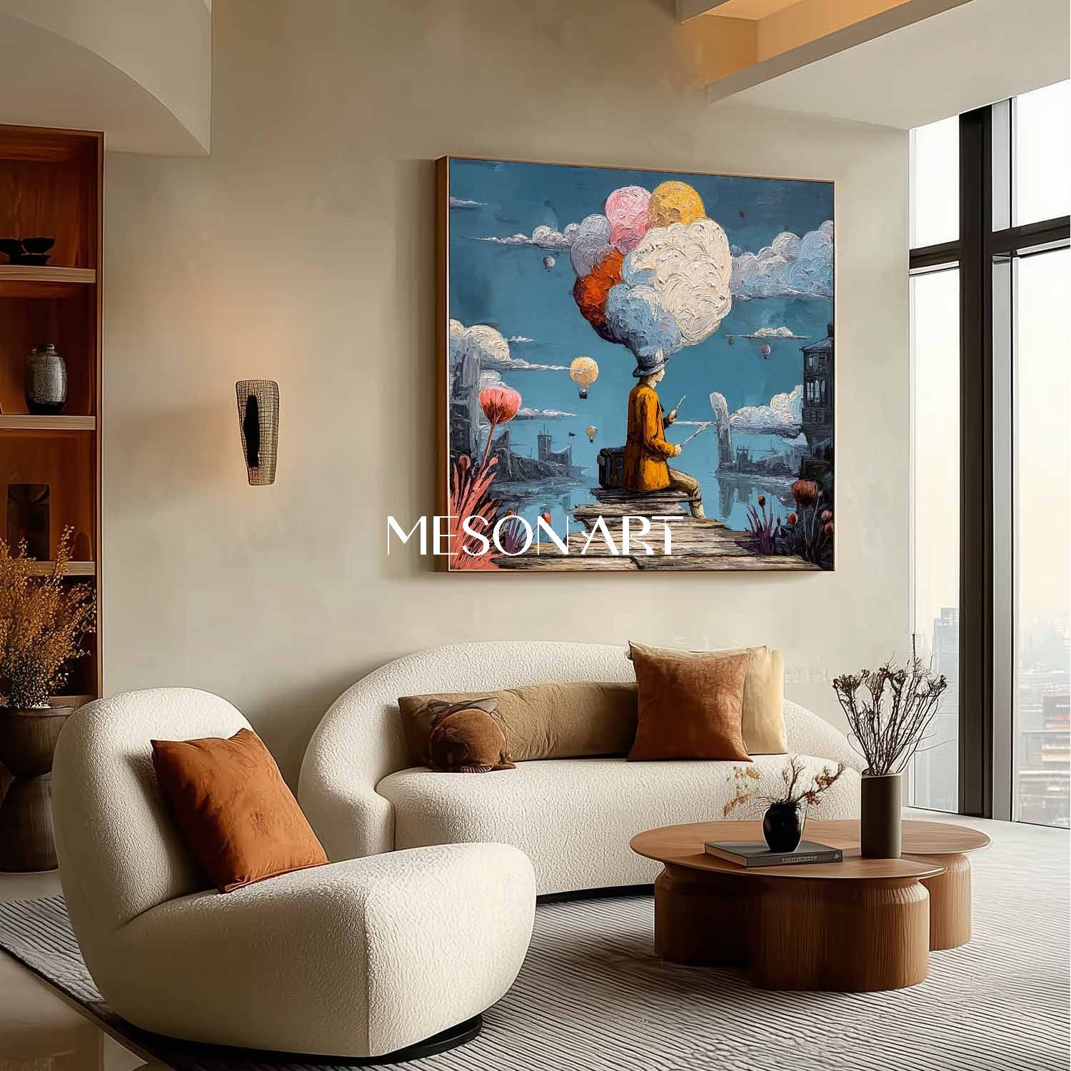 絵画 CLOUD 1 思考の雲画家シュールなアートカスタム玄関額装壁キャンバス – MesonArt