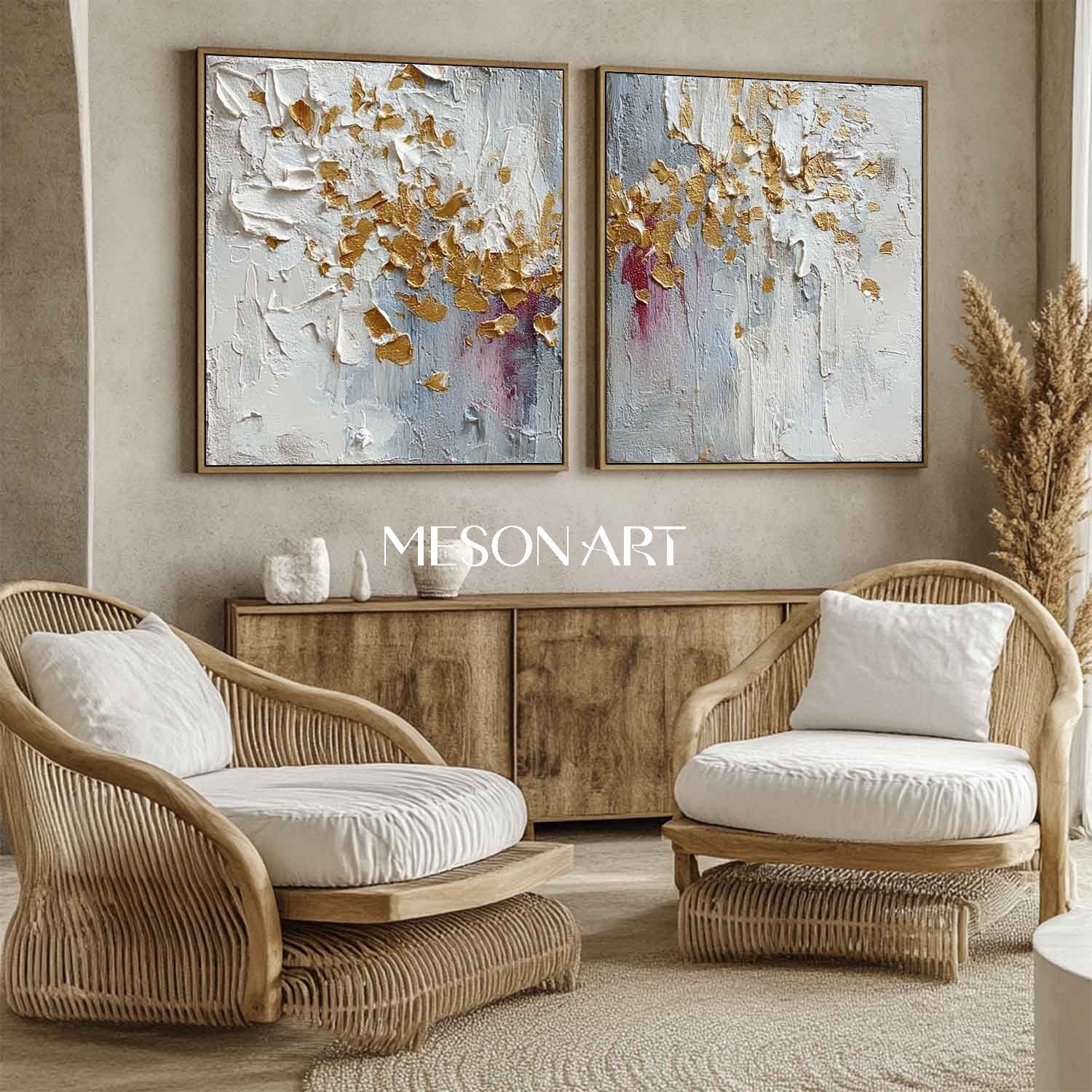 Buy Textured Diptych Abstract Wall Art Gold Oil Paintings Living Room
