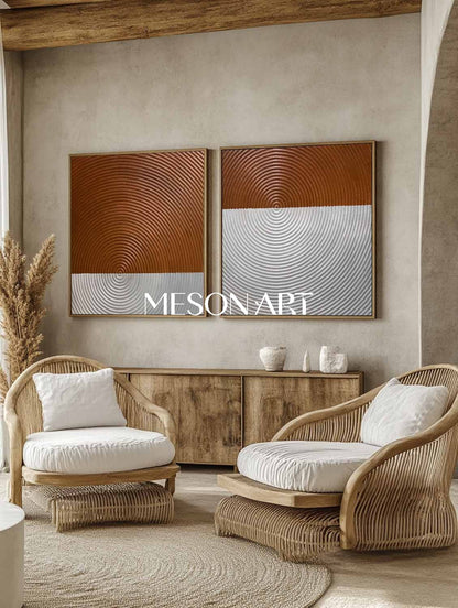 White Brown Modern Textured Wall Art Abstract Painting for Living Room