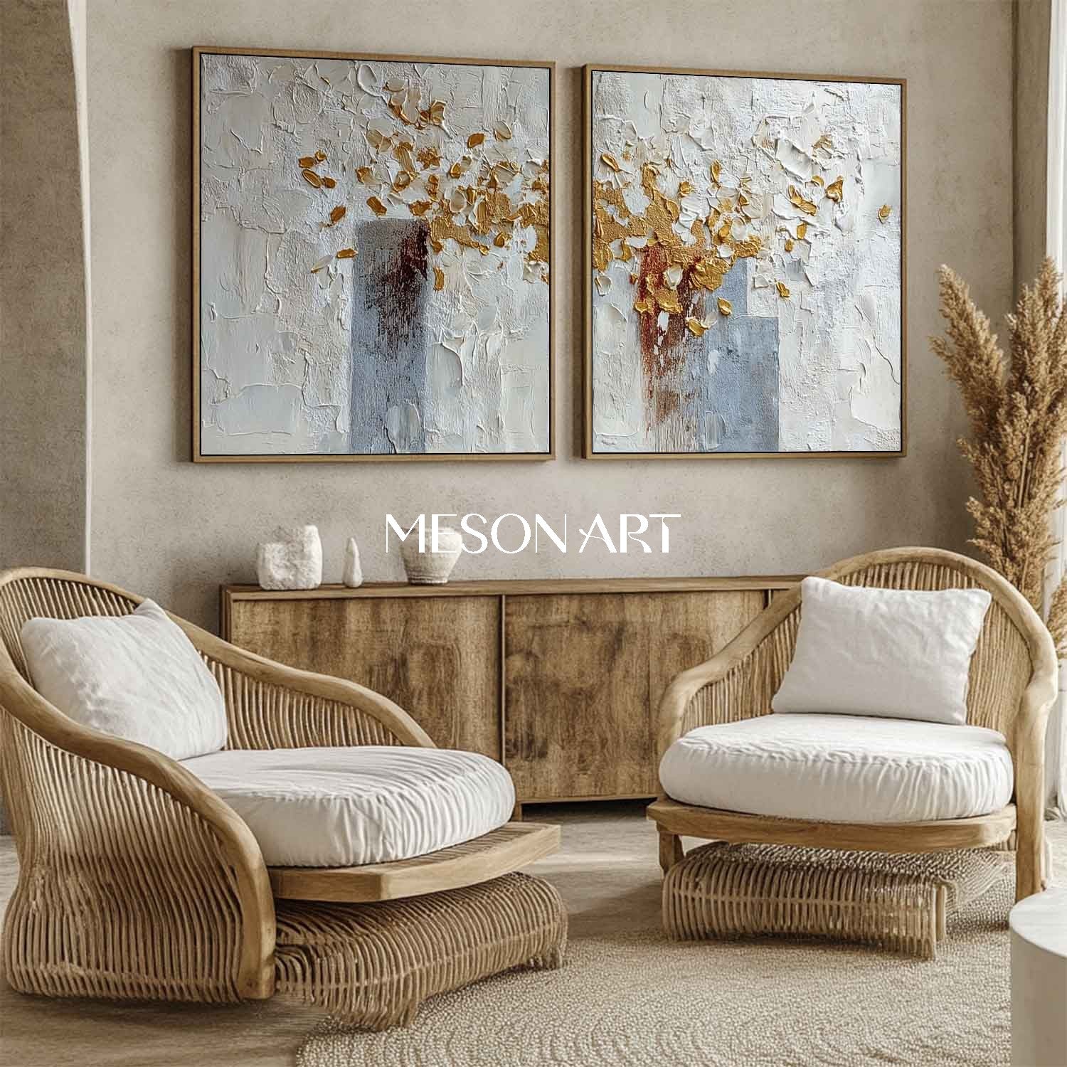 Buy Diptych Abstract Oil Painting Impasto Wall Art Entryway 24x20
