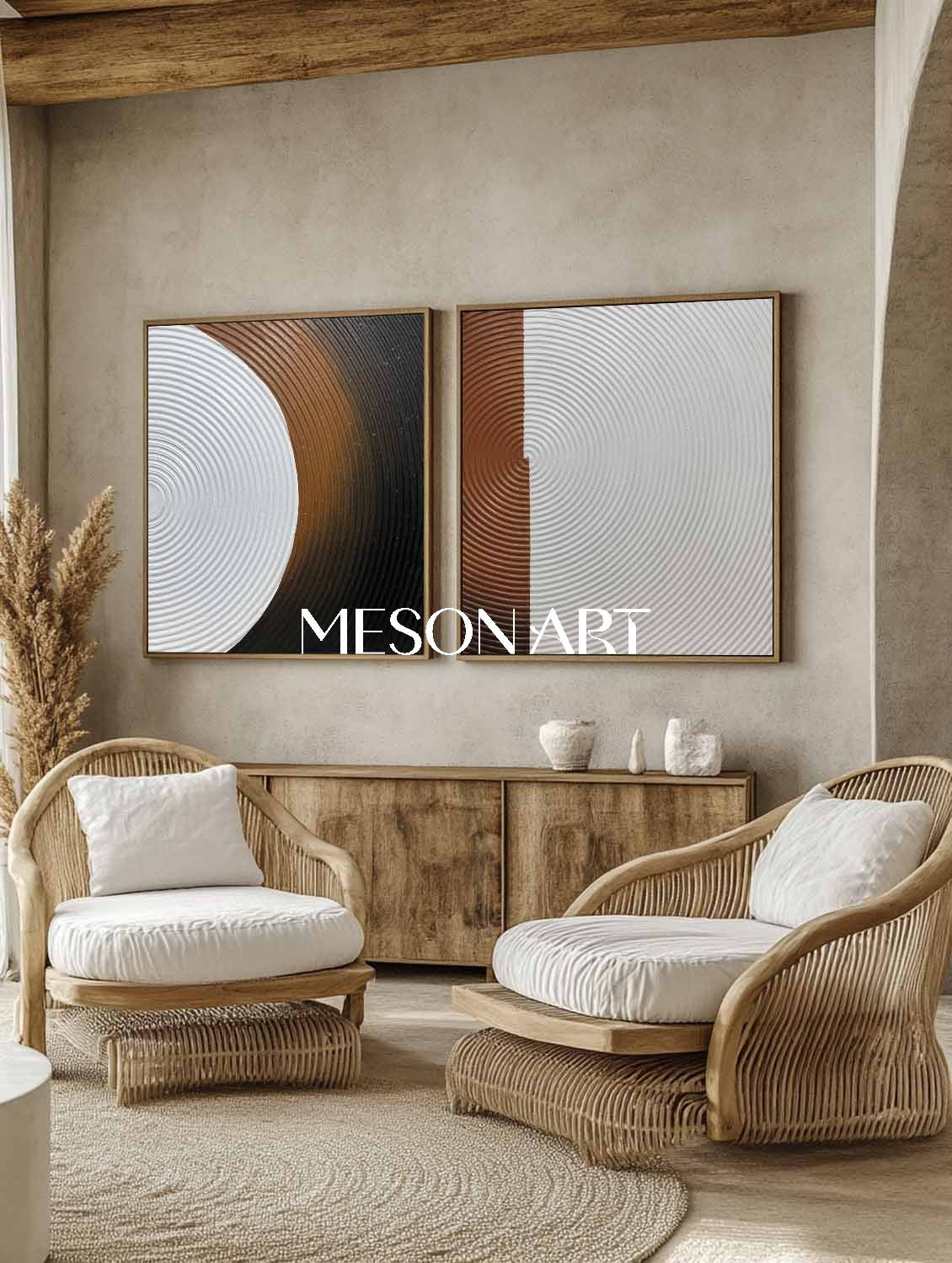 Modern Plaster Textured Abstract Wall Art Set of Two Minimalist Canvas