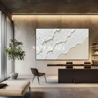 Large White And Beige Wave Painting Minimalist Interior Design Wall Decor