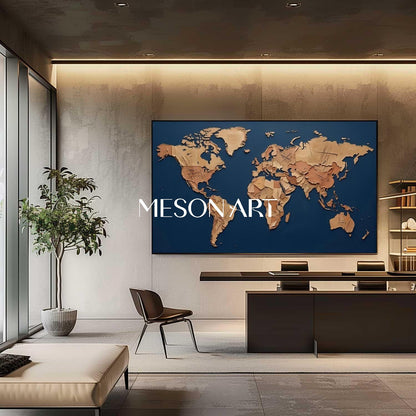 Textured World Minimalist Map Wall Decor Sculptural World Map Wall Painting