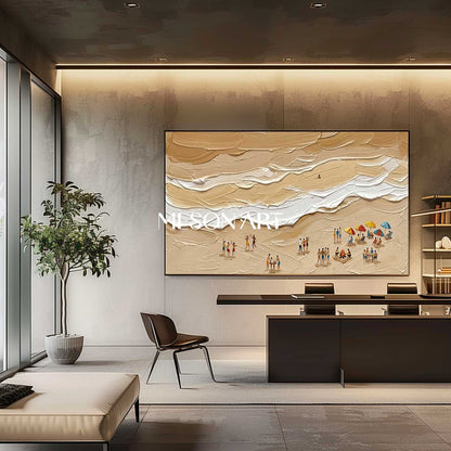 Large Sandy Beach Impasto Painting Minimalist Canvas Textured Wall Art