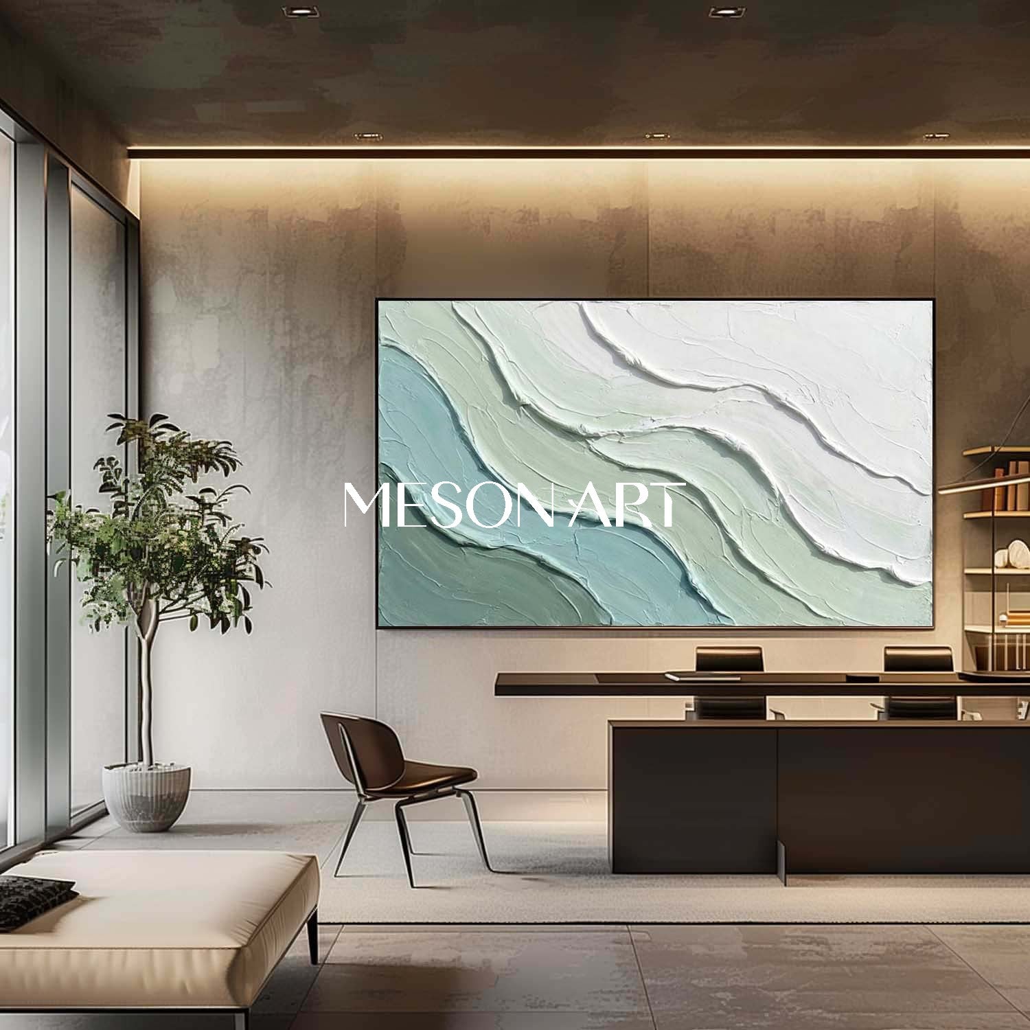 Green Abstract Sea Abstract Wall Art Decor Minimalist Ocean Wave Paintings Interior Design Decor