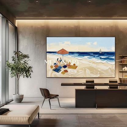 Beach Picnic Impasto Painting Textured Wall Art Buy Modern 3D Landscape Art Shop Online