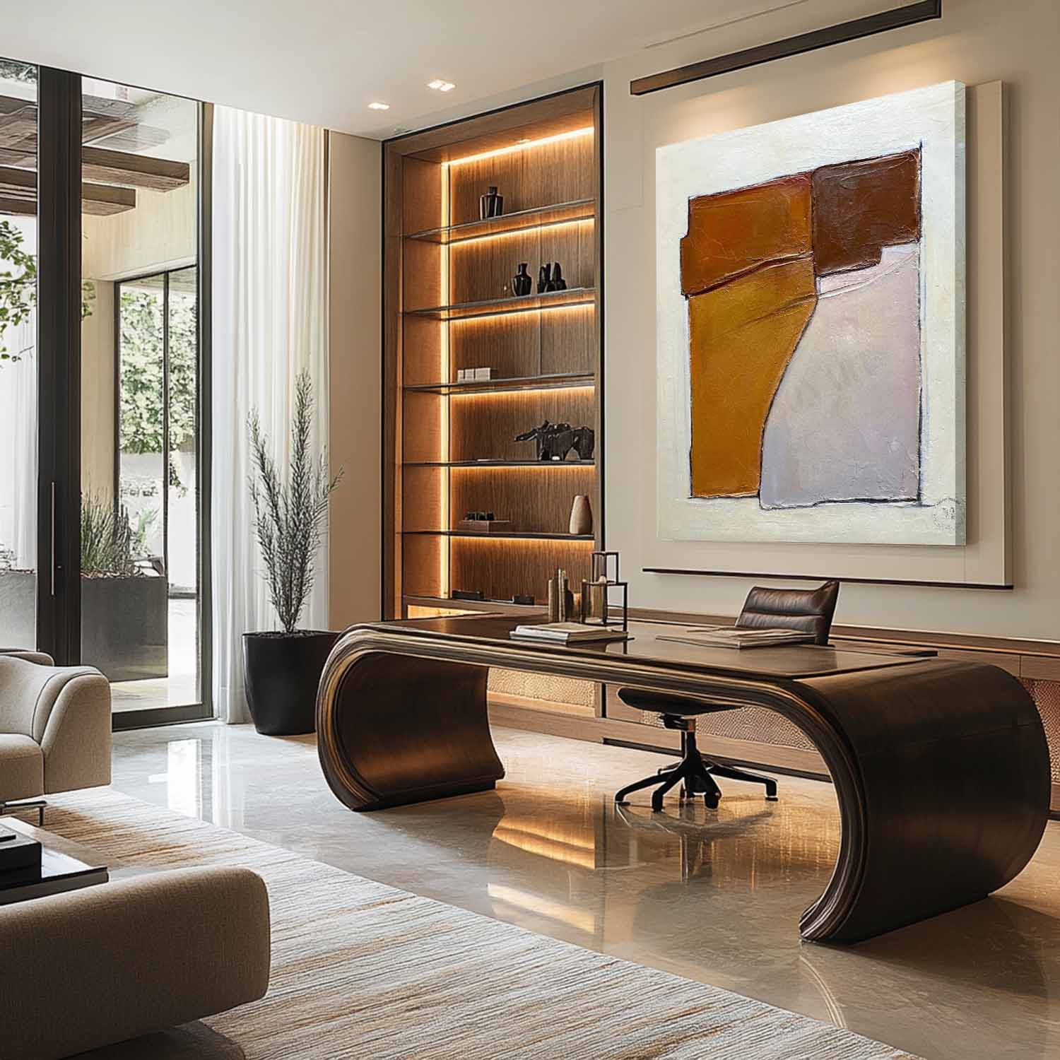Large White and Brown Minimalism Abstract Art Canvas On Sale White and Brown Texture Wall Decor Mural