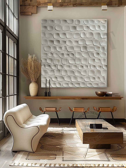 Large 3D White Plaster Canvas Art for Sale White Plaster Minimalist Abstract Texture Wall Painting