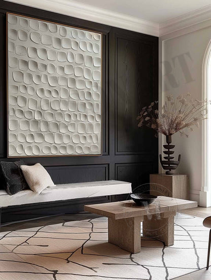 Large 3D White Plaster Canvas Art for Sale White Plaster Minimalist Abstract Texture Wall Painting